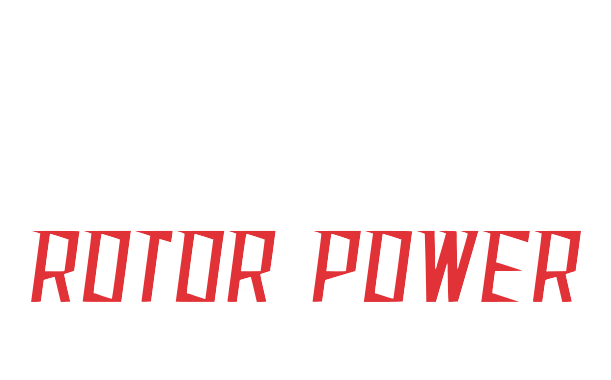Rotor Power LLC logo featuring an aerial lineman working from a helicopter platform on a power line.